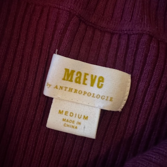 Maeve by Anthropologie Ribbed Cardigan Medium Burgundy Button Front Collared - Picture 3 of 7